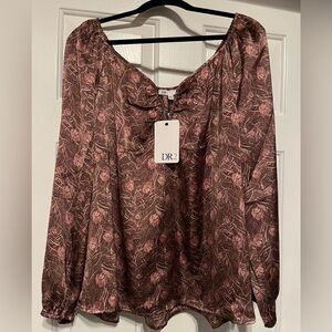 DR2 Women's Blouse in Brown and Pink Floral